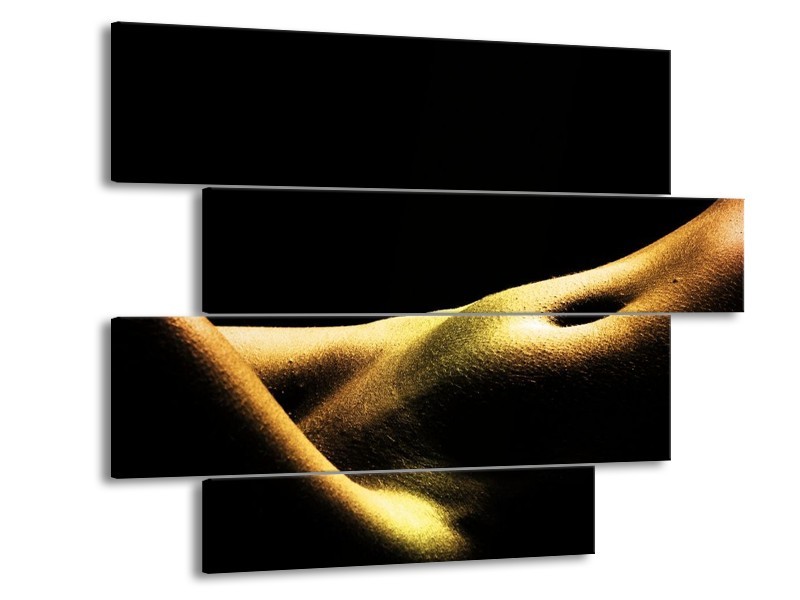 Canvas schilderij Lichaam | Zwart, Groen, Goud | 115x85cm 4Luik