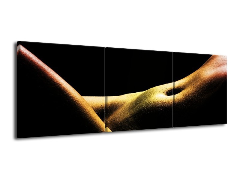 Canvas schilderij Lichaam | Zwart, Groen, Goud | 120x40cm 3Luik