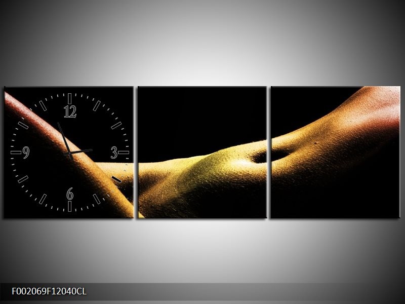 Klok schilderij Lichaam | Zwart, Groen, Goud | 120x40cm 3Luik