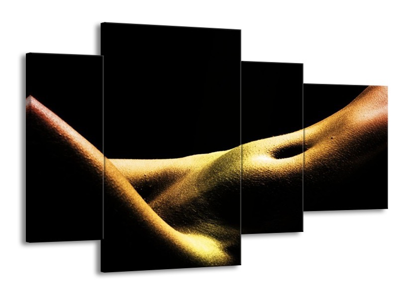 Canvas schilderij Lichaam | Zwart, Groen, Goud | 120x75cm 4Luik