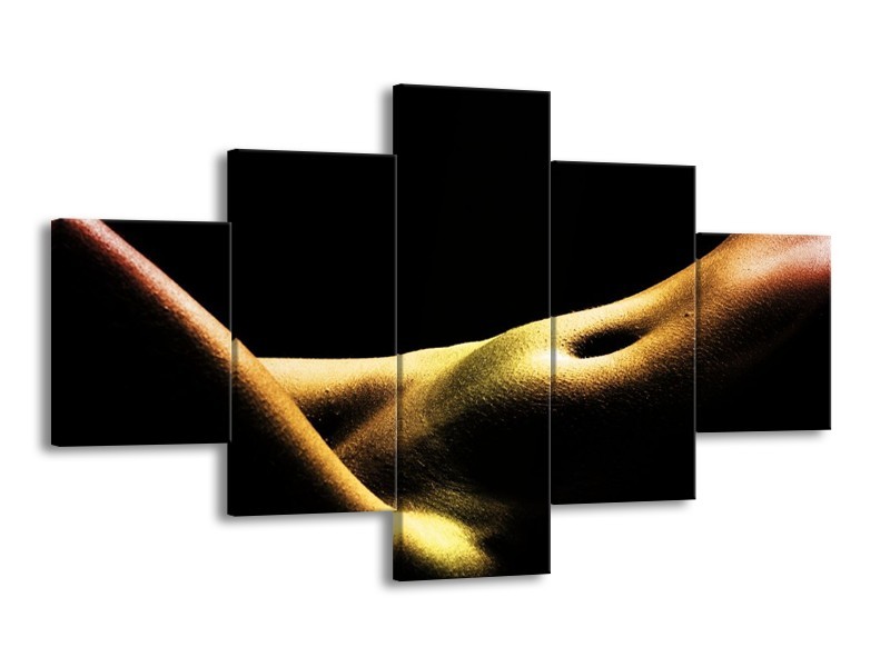 Canvas schilderij Lichaam | Zwart, Groen, Goud | 125x70cm 5Luik