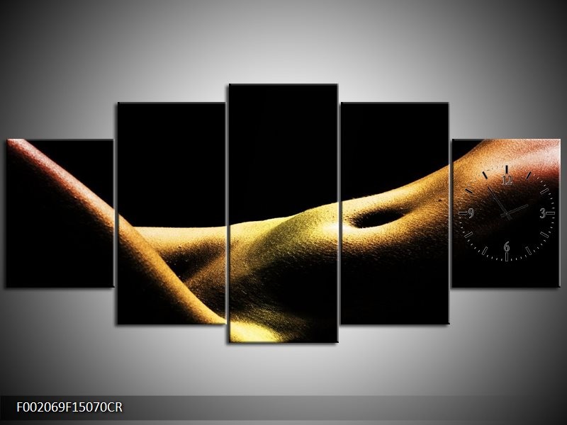 Klok schilderij Lichaam | Zwart, Groen, Goud | 150x70cm 5Luik
