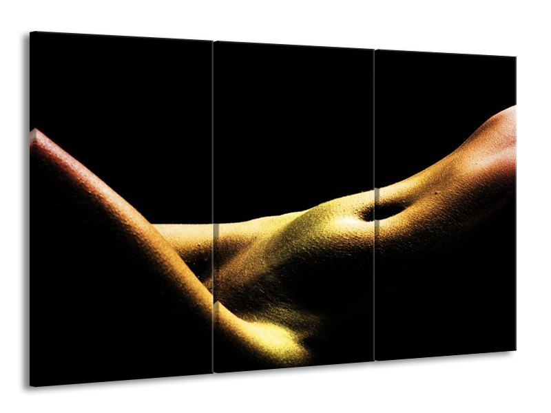 Canvas schilderij Lichaam | Zwart, Groen, Goud | 165x100cm 3Luik