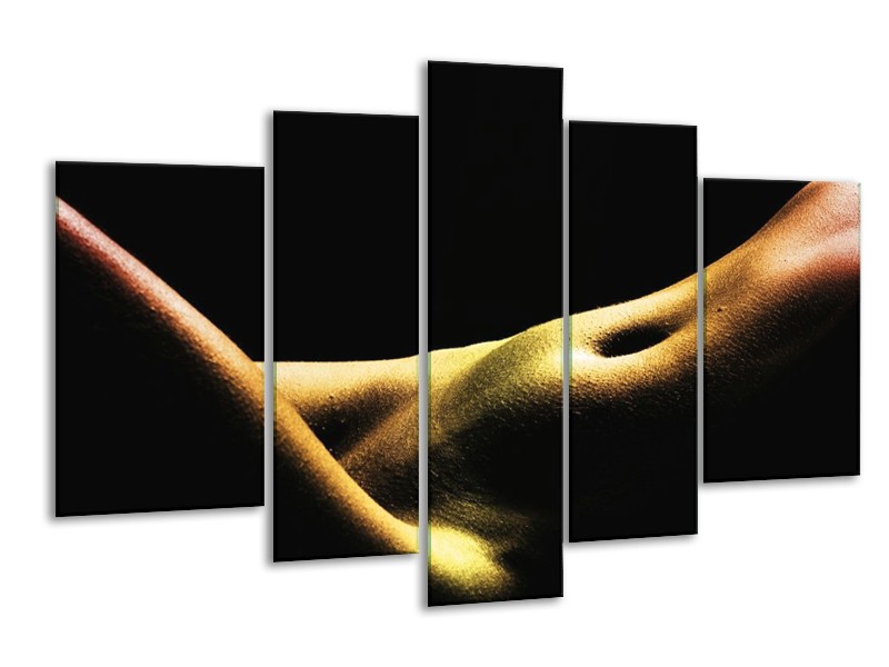 Canvas schilderij Lichaam | Zwart, Groen, Goud | 170x100cm 5Luik