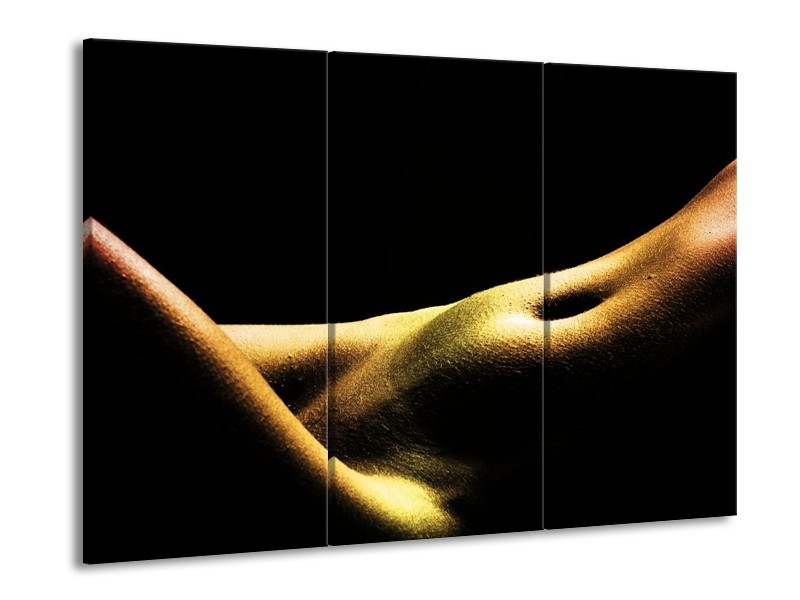 Canvas schilderij Lichaam | Zwart, Groen, Goud | 90x60cm 3Luik