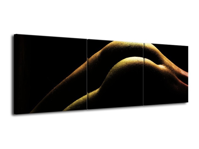 Canvas schilderij Lichaam | Zwart, Groen, Goud | 120x40cm 3Luik