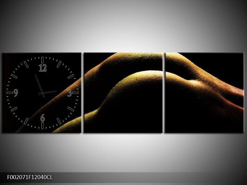 Klok schilderij Lichaam | Zwart, Groen, Goud | 120x40cm 3Luik