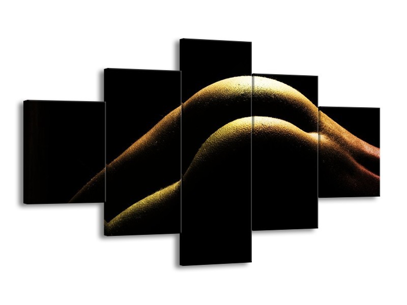 Canvas schilderij Lichaam | Zwart, Groen, Goud | 125x70cm 5Luik