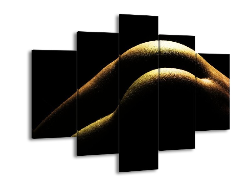 Canvas schilderij Lichaam | Zwart, Groen, Goud | 150x105cm 5Luik