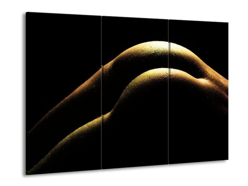 Canvas schilderij Lichaam | Zwart, Groen, Goud | 90x60cm 3Luik