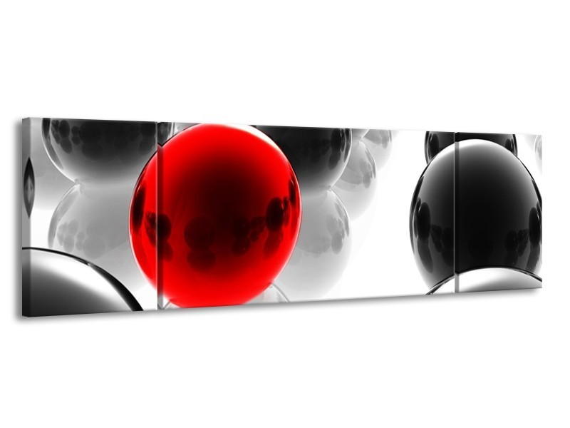 Glas schilderij Ballen | Rood, Zwart, Wit | 170x50cm 3Luik