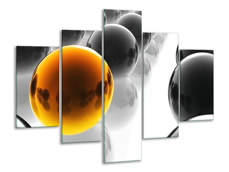 Glas schilderij Ballen | Oranje, Zwart, Wit | 100x70cm 5Luik