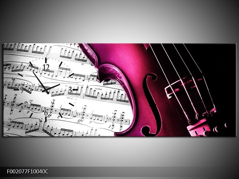 Klok schilderij Instrument | Zwart, Wit, Roze | 100x40cm 1Luik