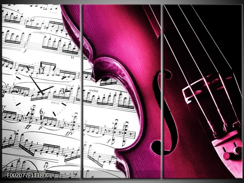 Klok schilderij Instrument | Zwart, Wit, Roze | 111x80cm 3Luik