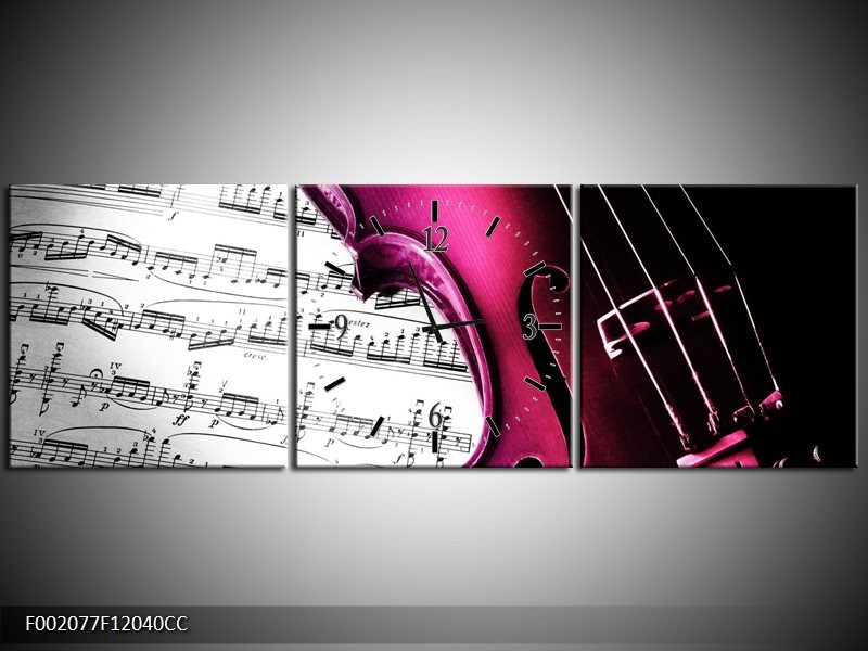 Klok schilderij Instrument | Zwart, Wit, Roze | 120x40cm 3Luik