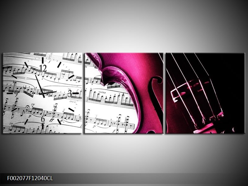 Klok schilderij Instrument | Zwart, Wit, Roze | 120x40cm 3Luik