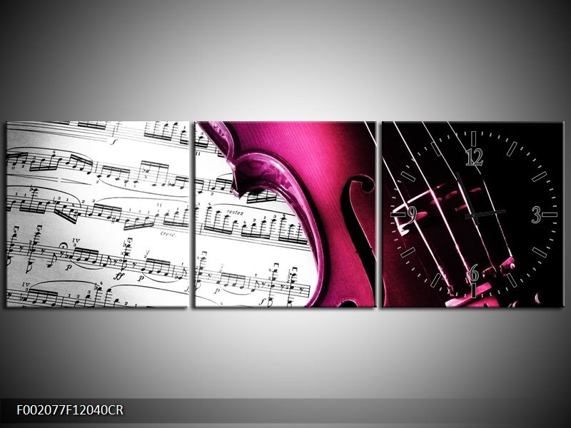 Klok schilderij Instrument | Zwart, Wit, Roze | 120x40cm 3Luik