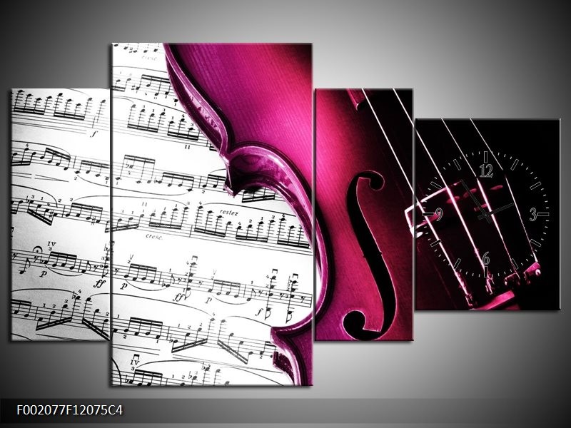 Klok schilderij Instrument | Zwart, Wit, Roze | 120x75cm 4Luik