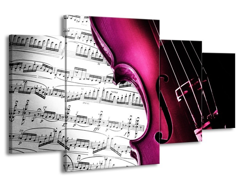 Glas schilderij Instrument | Zwart, Wit, Roze | 160x90cm 4Luik
