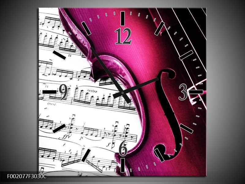 Klok schilderij Instrument | Zwart, Wit, Roze | 30x30cm 1Luik