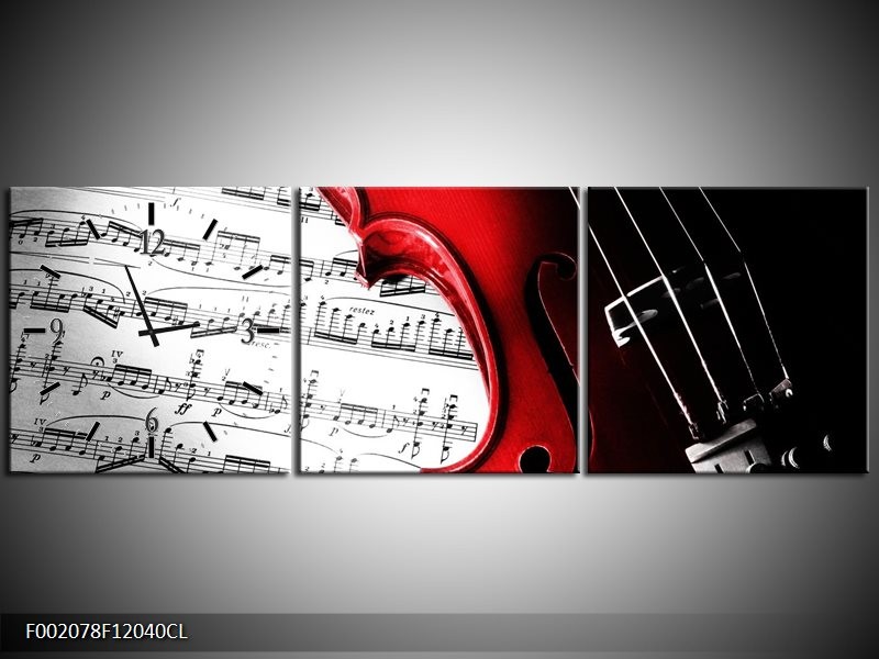 Klok schilderij Instrument | Zwart, Wit, Rood | 120x40cm 3Luik