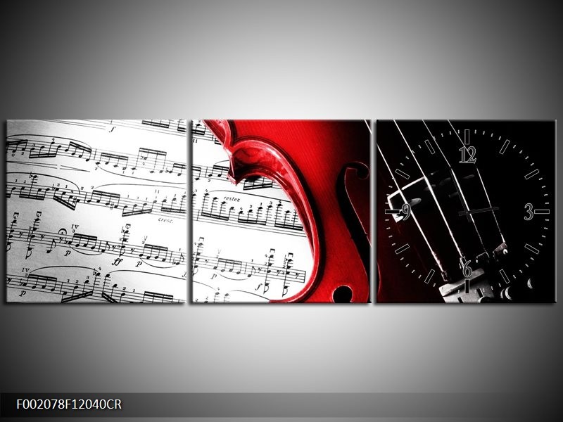 Klok schilderij Instrument | Zwart, Wit, Rood | 120x40cm 3Luik