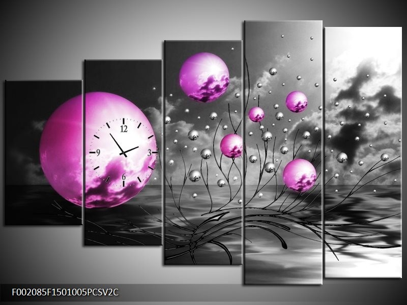 Klok schilderij Ballen | Paars, Zwart, Grijs | 150x100cm 5Luik