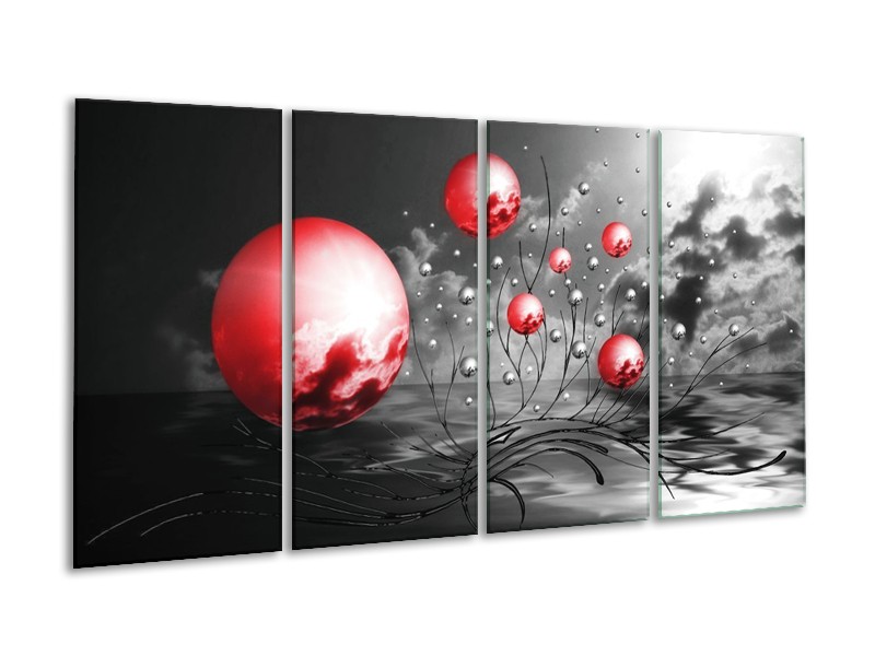 Canvas schilderij Ballen | Rood, Zwart, Grijs | 160x80cm 4Luik