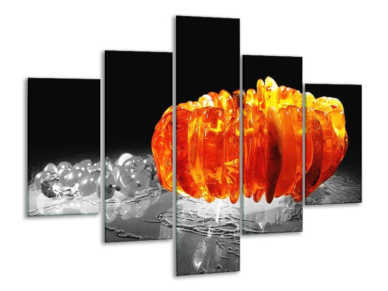 Canvas schilderij Macro | Zwart, Grijs, Oranje | 100x70cm 5Luik