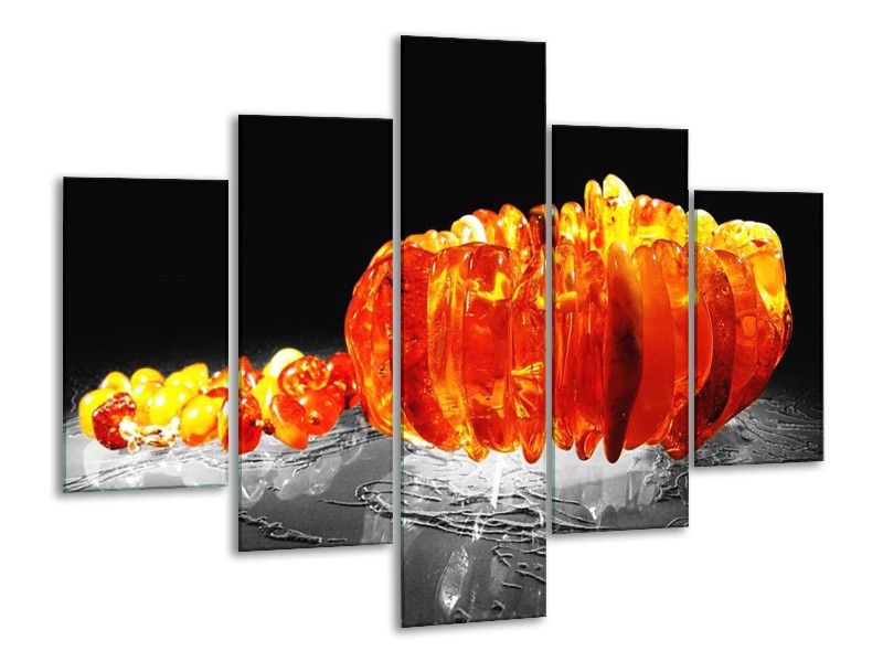 Canvas schilderij Macro | Zwart, Grijs, Oranje | 100x70cm 5Luik