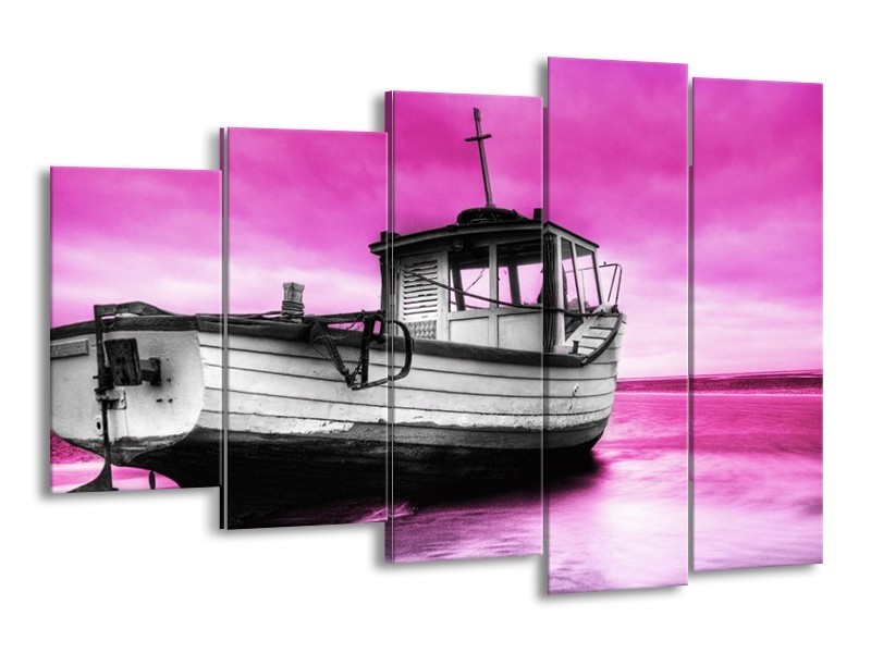 Canvas schilderij Boot | Zwart, Wit, Paars | 150x100cm 5Luik
