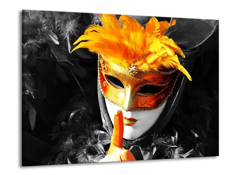 Glas schilderij Masker | Zwart, Grijs, Oranje | 100x70cm 1Luik