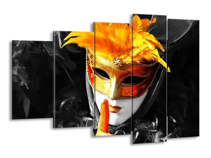 Canvas schilderij Masker | Zwart, Grijs, Oranje | 150x100cm 5Luik