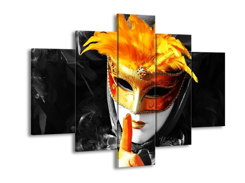 Canvas schilderij Masker | Zwart, Grijs, Oranje | 150x105cm 5Luik
