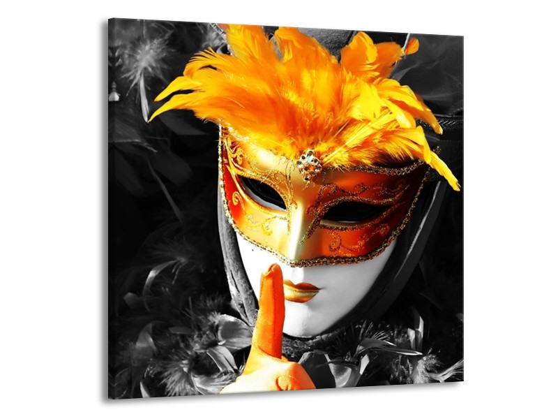 Glas schilderij Masker | Zwart, Grijs, Oranje | 70x70cm 1Luik