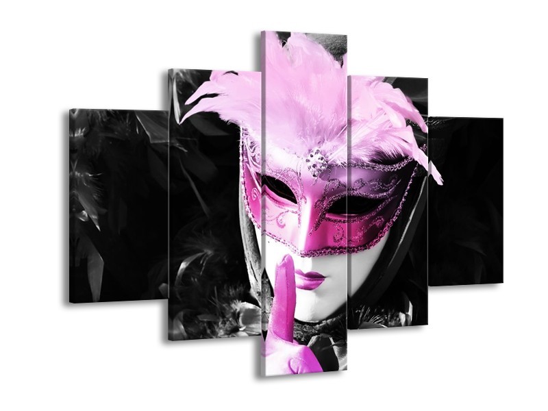 Canvas schilderij Masker | Zwart, Grijs, Paars | 150x105cm 5Luik