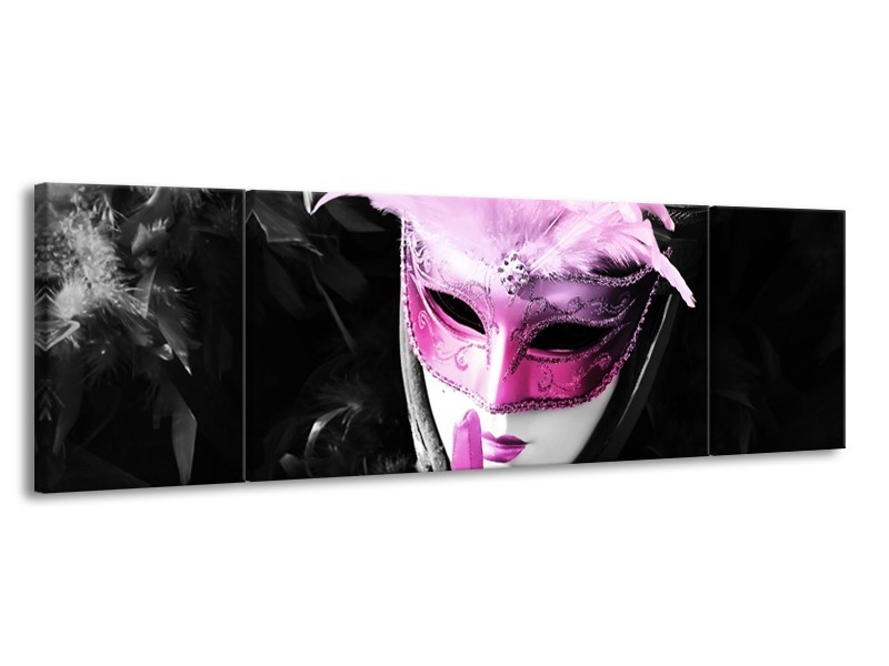 Canvas schilderij Masker | Zwart, Grijs, Paars | 170x50cm 3Luik