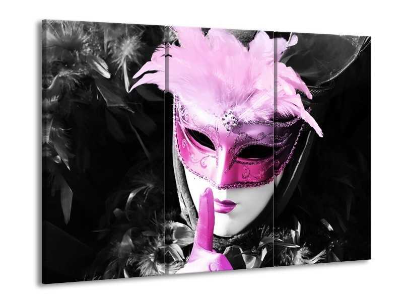Canvas schilderij Masker | Zwart, Grijs, Paars | 90x60cm 3Luik
