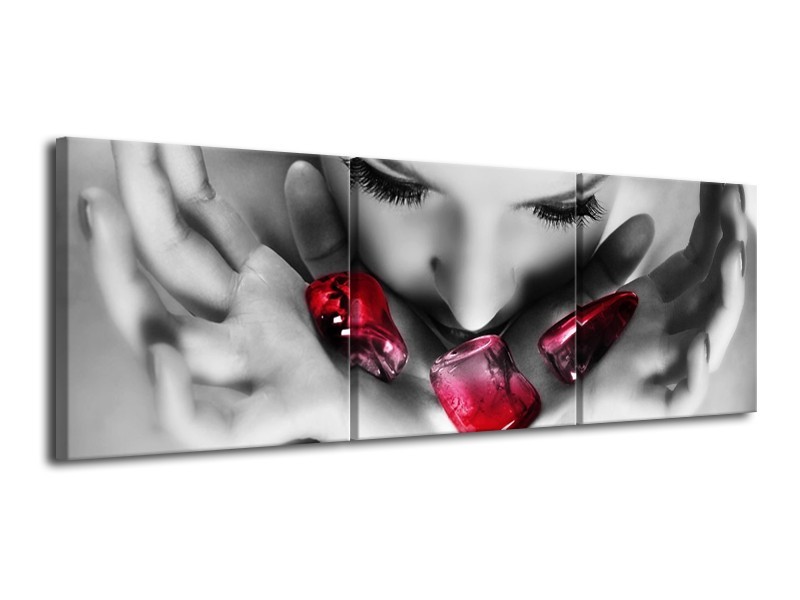 Canvas schilderij Gezicht | Zwart, Grijs, Rood | 120x40cm 3Luik