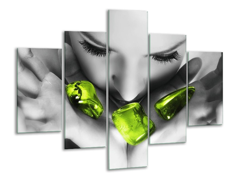 Glas schilderij Gezicht | Zwart, Grijs, Groen | 100x70cm 5Luik