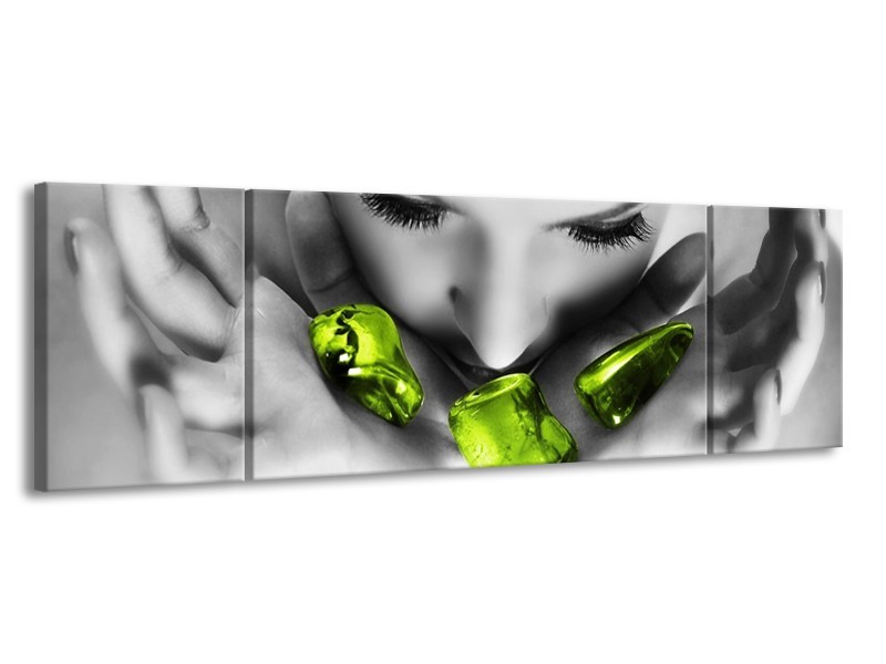 Canvas schilderij Gezicht | Zwart, Grijs, Groen | 170x50cm 3Luik