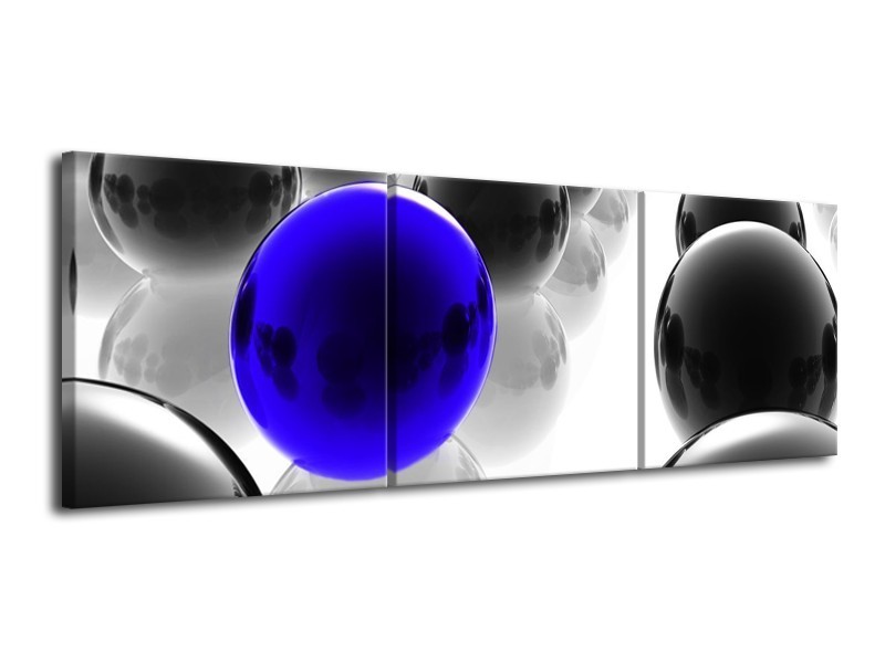Glas schilderij Ballen | Zwart, Wit, Blauw | 120x40cm 3Luik