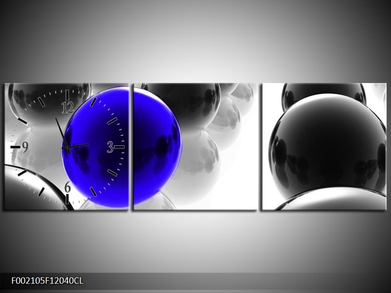 Klok schilderij Ballen | Zwart, Wit, Blauw | 120x40cm 3Luik