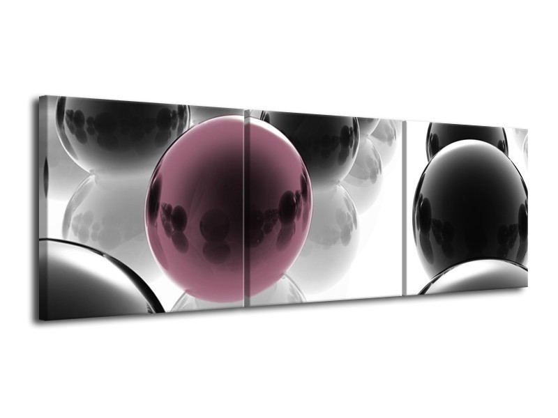 Glas schilderij Ballen | Zwart, Wit, Bruin | 120x40cm 3Luik
