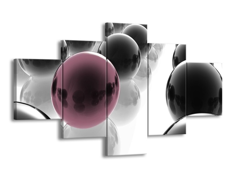 Canvas schilderij Ballen | Zwart, Wit, Bruin | 125x70cm 5Luik