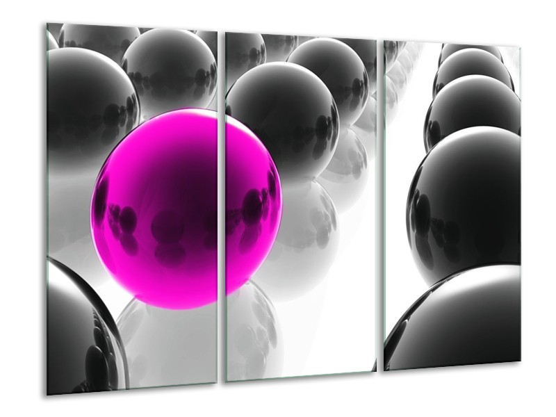 Canvas schilderij Ballen | Zwart, Wit, Roze | 120x80cm 3Luik