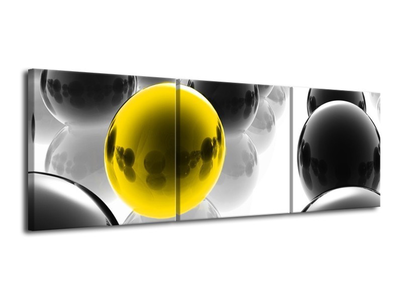Glas schilderij Ballen | Zwart, Wit, Geel | 120x40cm 3Luik