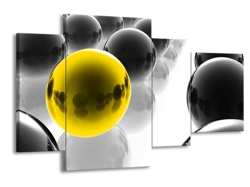 Canvas schilderij Ballen | Zwart, Wit, Geel | 120x75cm 4Luik