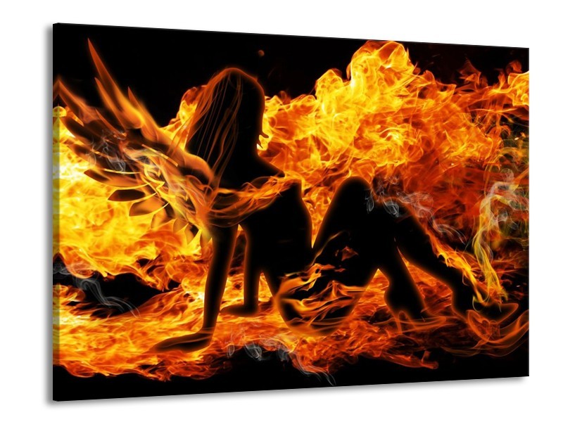 Canvas schilderij Vrouw | Zwart, Oranje, Geel | 100x70cm 1Luik