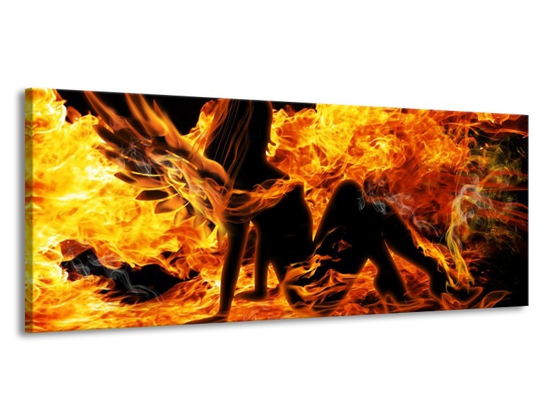 Canvas schilderij Vrouw | Zwart, Oranje, Geel | 145x58cm 1Luik